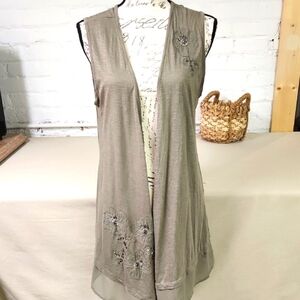 Embellished Sleeveless Cardigan LOGO Size Small Olive /Khaki